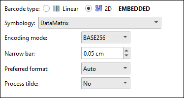 An example configuration for a DataMatrix barcode.